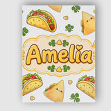 Personalised Name Cute Kawaii Tacos and Custom  Modern Room Accent Elegant Feature Canvas Wall Art Print Decor Picture Ready to Hang