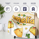 Cute Kawaii Tacos and Wraps Seamless Pattern Light Grey Background  Personalised Custom Name Super Soft Fleece Blanket Bed Sofa Throw