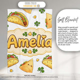 Cute Kawaii Tacos and Wraps Seamless Pattern Light Grey Background  Personalised Custom Name Super Soft Fleece Blanket Bed Sofa Throw