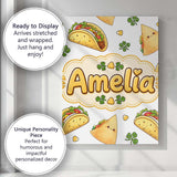 Personalised Name Cute Kawaii Tacos and Custom  Modern Room Accent Elegant Feature Canvas Wall Art Print Decor Picture Ready to Hang