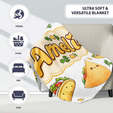Cute Kawaii Tacos and Wraps Seamless Pattern Light Grey Background  Personalised Custom Name Super Soft Fleece Blanket Bed Sofa Throw