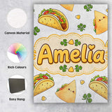 Personalised Name Cute Kawaii Tacos and Custom  Modern Room Accent Elegant Feature Canvas Wall Art Print Decor Picture Ready to Hang