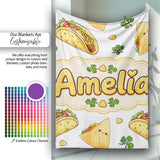 Cute Kawaii Tacos and Wraps Seamless Pattern Light Grey Background  Personalised Custom Name Super Soft Fleece Blanket Bed Sofa Throw