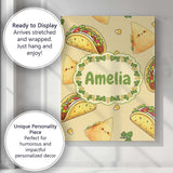 Personalised Name Cute Kawaii Tacos and Custom  Modern Room Accent Elegant Feature Canvas Wall Art Print Decor Picture Ready to Hang