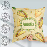 Custom Name Cute Kawaii Tacos and Wraps Seamless Pattern Yellow Square Filled Cushion Throw Pillow Sofa Bed Home Decor Zip Washable UK Made