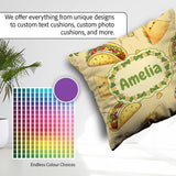 Custom Name Cute Kawaii Tacos and Wraps Seamless Pattern Yellow Square Filled Cushion Throw Pillow Sofa Bed Home Decor Zip Washable UK Made