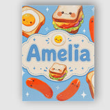Personalised Name Kawaii Breakfast Eggs Custom  Modern Room Accent Elegant Feature Canvas Wall Art Print Decor Picture Ready to Hang