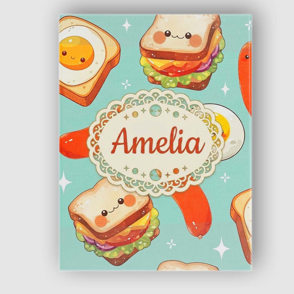 Personalised Name Kawaii Breakfast Eggs Custom  Modern Room Accent Elegant Feature Canvas Wall Art Print Decor Picture Ready to Hang