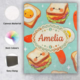 Personalised Name Kawaii Breakfast Eggs Custom  Modern Room Accent Elegant Feature Canvas Wall Art Print Decor Picture Ready to Hang