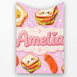 Kawaii Breakfast Eggs Sausage and Sandwich Bright Pink Seamless  Personalised Custom Name Super Soft Fleece Blanket Bed Sofa Throw