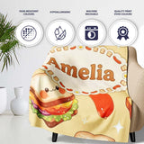 Kawaii Breakfast Eggs Sausage and Sandwich Yellow Seamless Pattern  Personalised Custom Name Super Soft Fleece Blanket Bed Sofa Throw
