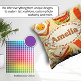 Custom Name Kawaii Breakfast Sausage and Sandwich Yellow Pattern Square Filled Cushion Throw Pillow Sofa Bed Home Decor Zip Washable UK Made