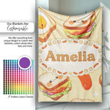 Kawaii Breakfast Eggs Sausage and Sandwich Yellow Seamless Pattern  Personalised Custom Name Super Soft Fleece Blanket Bed Sofa Throw