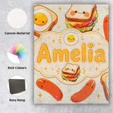 Personalised Name Kawaii Breakfast Eggs Custom  Modern Room Accent Elegant Feature Canvas Wall Art Print Decor Picture Ready to Hang