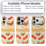 Kawaii Breakfast Eggs Sausage and Sandwich Cream Custom Name Protective Phone Case Mobile Cover Durable Everyday Smartphone Shock Resistant