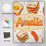 Personalised Name Kawaii Breakfast Eggs Custom  Modern Room Accent Elegant Feature Canvas Wall Art Print Decor Picture Ready to Hang