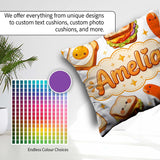 Custom Name Kawaii Eggs Sausage and Sandwich Light Grey Seamless Square Filled Cushion Throw Pillow Sofa Bed Home Decor Zip Washable UK Made