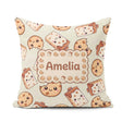 Custom Name Cute Kawaii Cookies and Milk Carton Cream Background Square Filled Cushion Throw Pillow Sofa Bed Home Decor Zip Washable UK Made