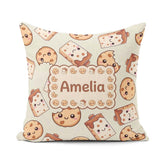 Custom Name Cute Kawaii Cookies and Milk Carton Cream Background Square Filled Cushion Throw Pillow Sofa Bed Home Decor Zip Washable UK Made