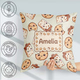 Custom Name Cute Kawaii Cookies and Milk Carton Cream Background Square Filled Cushion Throw Pillow Sofa Bed Home Decor Zip Washable UK Made