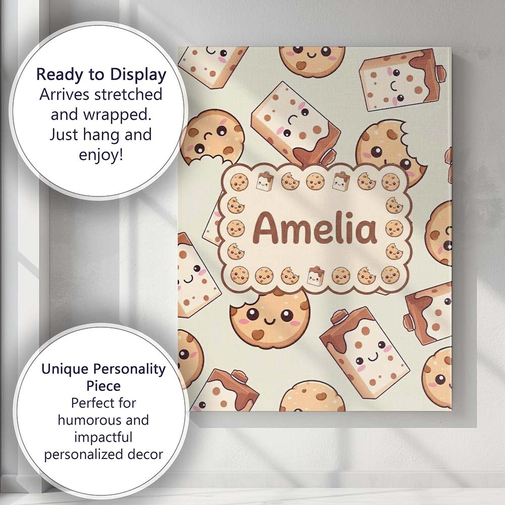 Personalised Name Cute Kawaii Cookies and Custom  Unique Gift Idea Elegant Feature Canvas Wall Art Print Decor Picture Ready to Hang