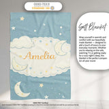 Light Blue Night Sky Moon Hanging Stars Cute Seamless Pattern Lovely  Personalised Custom Name Super Soft Fleece Blanket Bed Sofa Throw