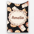 Cute Kawaii Cookies and Chocolate Milk Carton Black Background  Personalised Custom Name Super Soft Fleece Blanket Bed Sofa Throw