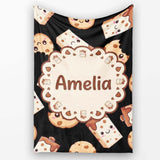 Cute Kawaii Cookies and Chocolate Milk Carton Black Background  Personalised Custom Name Super Soft Fleece Blanket Bed Sofa Throw