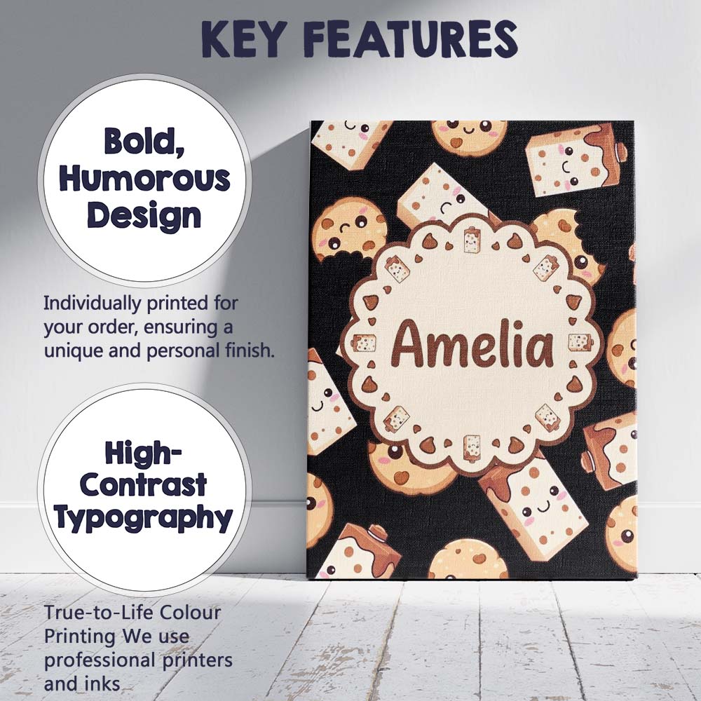 Personalised Name Cute Kawaii Cookies and Custom  Unique Gift Idea Elegant Feature Canvas Wall Art Print Decor Picture Ready to Hang