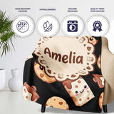 Cute Kawaii Cookies and Chocolate Milk Carton Black Background  Personalised Custom Name Super Soft Fleece Blanket Bed Sofa Throw