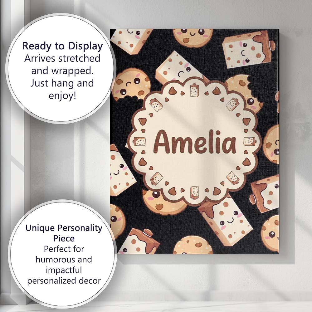 Personalised Name Cute Kawaii Cookies and Custom  Unique Gift Idea Elegant Feature Canvas Wall Art Print Decor Picture Ready to Hang