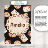 Cute Kawaii Cookies and Chocolate Milk Carton Black Background  Personalised Custom Name Super Soft Fleece Blanket Bed Sofa Throw