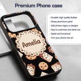 Cute Kawaii Cookies and Chocolate Milk Carton Custom Name Protective Phone Case Mobile Cover Durable Everyday Smartphone Shock Resistant