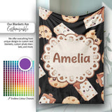 Cute Kawaii Cookies and Chocolate Milk Carton Black Background  Personalised Custom Name Super Soft Fleece Blanket Bed Sofa Throw