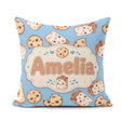 Custom Name Cute Kawaii Cookies and Milk Carton Blue Background Square Filled Cushion Throw Pillow Sofa Bed Home Decor Zip Washable UK Made