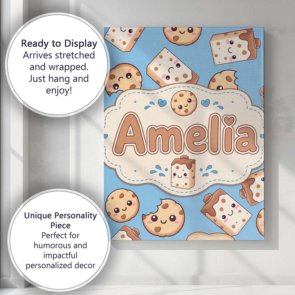 Personalised Name Cute Kawaii Cookies and Custom  Unique Gift Idea Elegant Feature Canvas Wall Art Print Decor Picture Ready to Hang