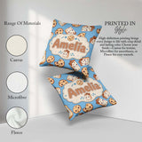 Custom Name Cute Kawaii Cookies and Milk Carton Blue Background Square Filled Cushion Throw Pillow Sofa Bed Home Decor Zip Washable UK Made