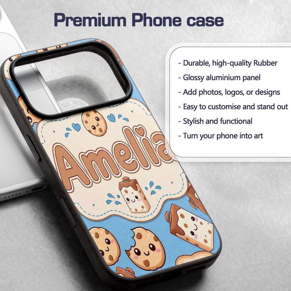 Cute Kawaii Cookies and Chocolate Milk Carton Custom Name Protective Phone Case Mobile Cover Durable Everyday Smartphone Shock Resistant