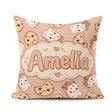 Custom Name Cute Kawaii Cookies and Milk Carton Brown Background Square Filled Cushion Throw Pillow Sofa Bed Home Decor Zip Washable UK Made