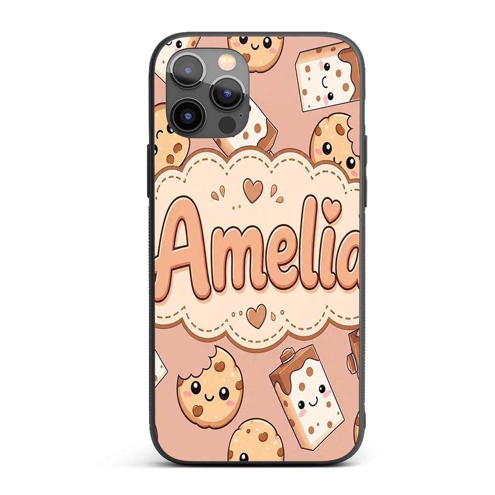 Cute Kawaii Cookies and Chocolate Milk Carton Custom Name Protective Phone Case Mobile Cover Durable Everyday Smartphone Shock Resistant