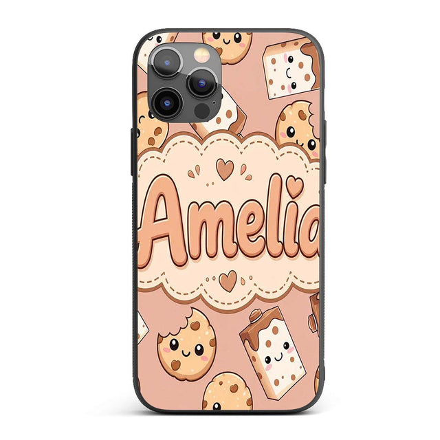 Cute Kawaii Cookies and Chocolate Milk Carton Custom Name Protective Phone Case Mobile Cover Durable Everyday Smartphone Shock Resistant
