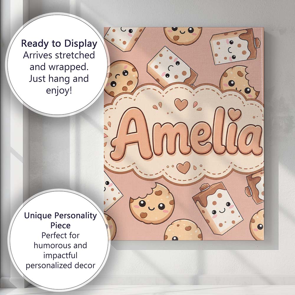 Personalised Name Cute Kawaii Cookies and Custom  Unique Gift Idea Elegant Feature Canvas Wall Art Print Decor Picture Ready to Hang