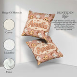 Custom Name Cute Kawaii Cookies and Milk Carton Brown Background Square Filled Cushion Throw Pillow Sofa Bed Home Decor Zip Washable UK Made