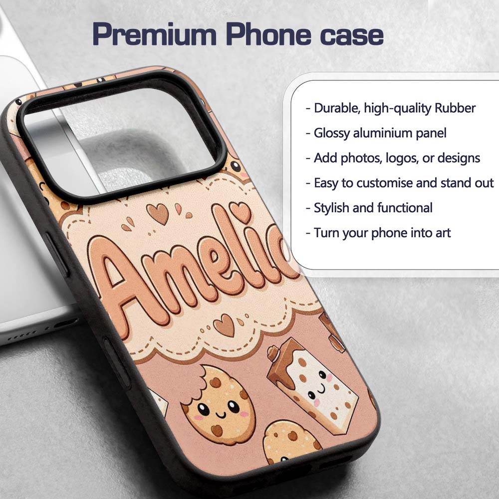 Cute Kawaii Cookies and Chocolate Milk Carton Custom Name Protective Phone Case Mobile Cover Durable Everyday Smartphone Shock Resistant