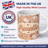 Personalized Custom Name Cute Kawaii Cookies and Chocolate Milk Carton Brown Background 11oz Ceramic Coffee Tea Mug White Large Handle