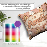 Custom Name Cute Kawaii Cookies and Milk Carton Brown Background Square Filled Cushion Throw Pillow Sofa Bed Home Decor Zip Washable UK Made