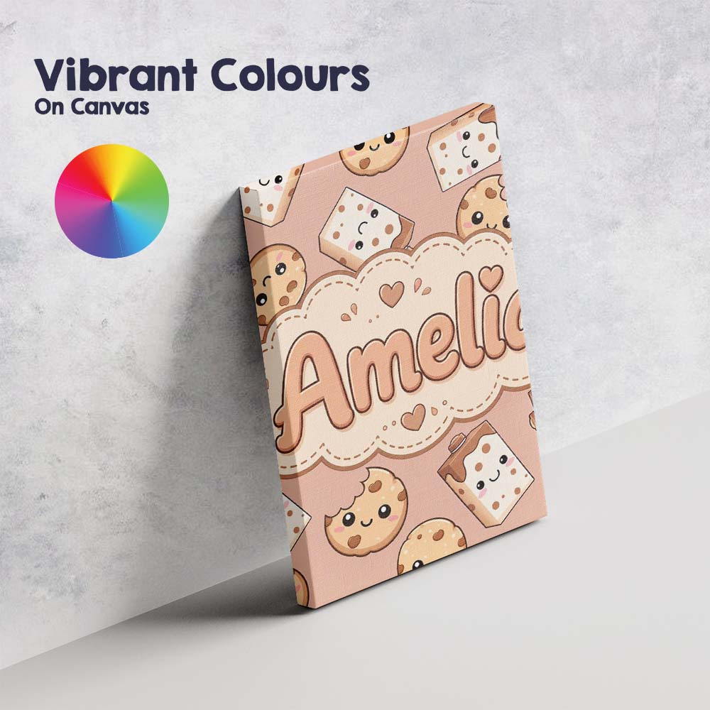 Personalised Name Cute Kawaii Cookies and Custom  Unique Gift Idea Elegant Feature Canvas Wall Art Print Decor Picture Ready to Hang