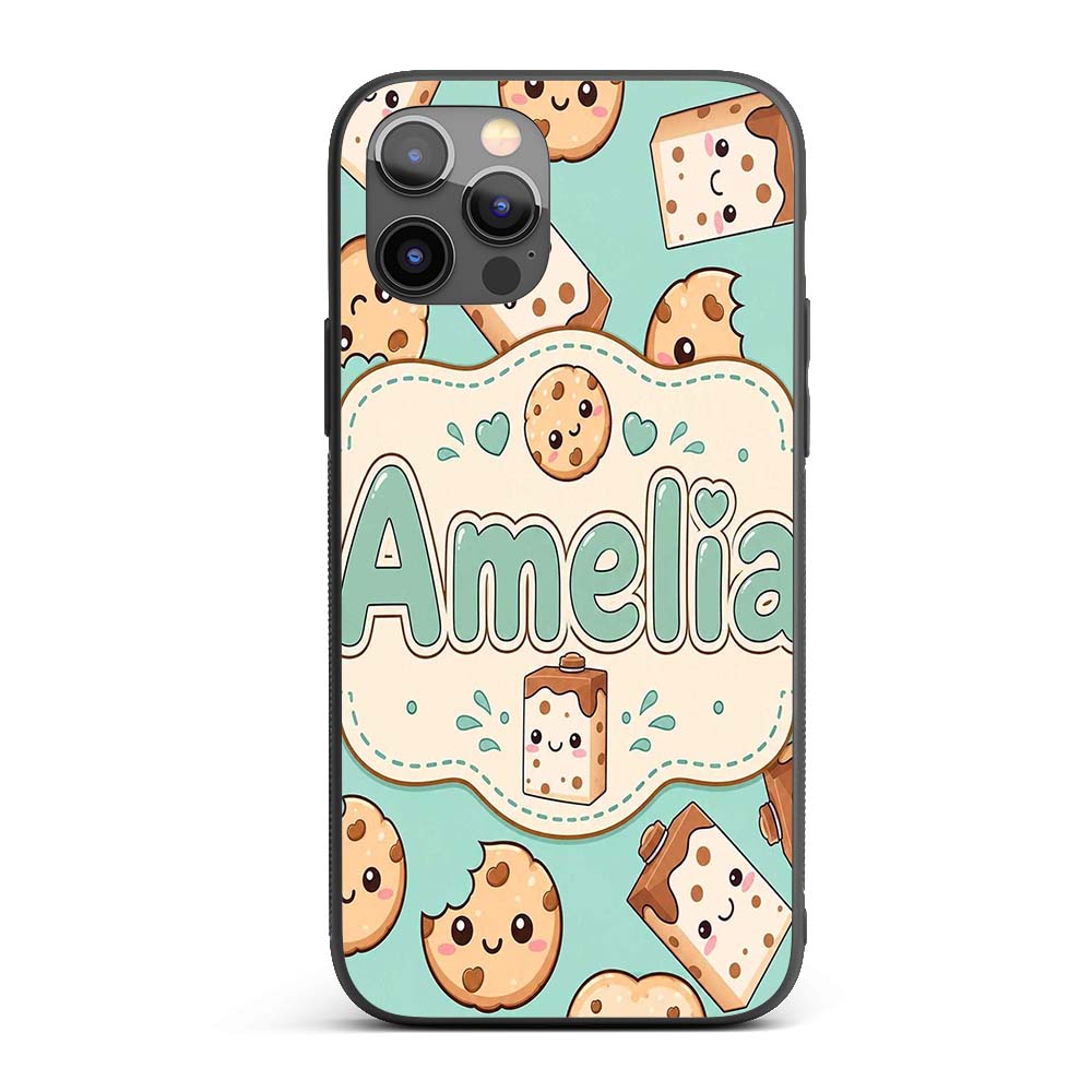 Cute Kawaii Cookies and Chocolate Milk Carton Custom Name Protective Phone Case Mobile Cover Durable Everyday Smartphone Shock Resistant