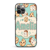 Cute Kawaii Cookies and Chocolate Milk Carton Custom Name Protective Phone Case Mobile Cover Durable Everyday Smartphone Shock Resistant