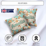 Custom Name Cute Kawaii Cookies and Milk Carton Teal Background Square Filled Cushion Throw Pillow Sofa Bed Home Decor Zip Washable UK Made